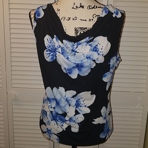 Calvin Klein drape neck tank L blue black white